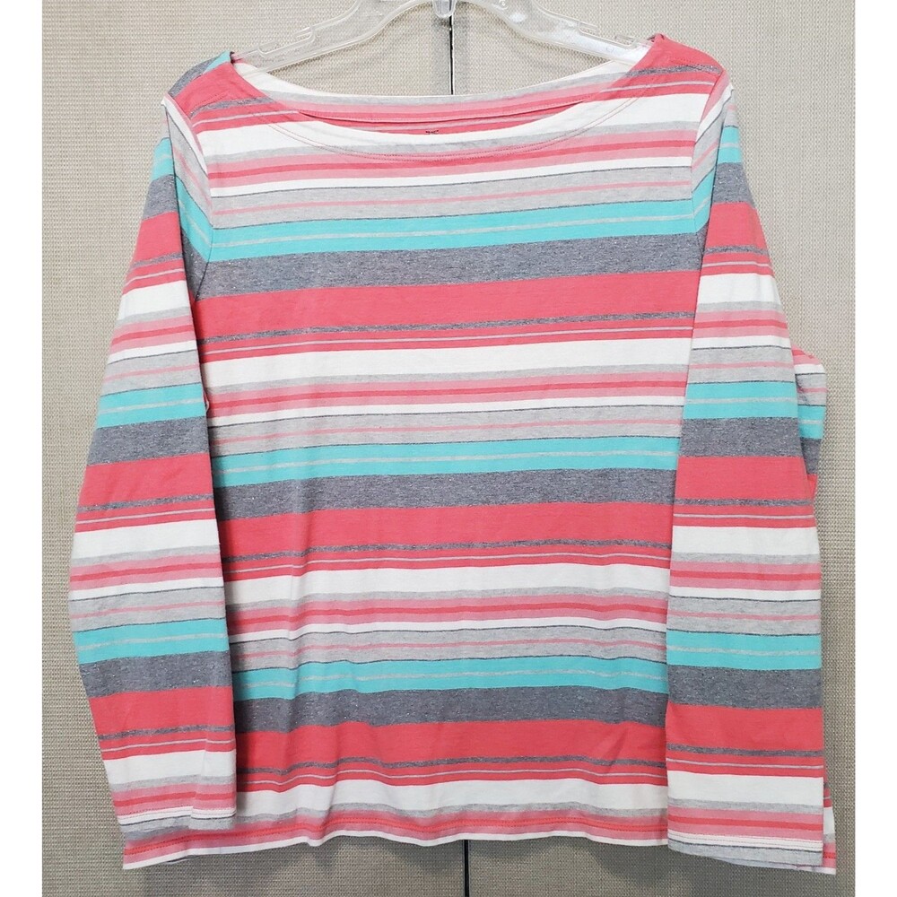Talbots Woman Petites Multicolor Stripe Shimmer Boat Neck Long Slv T-Shirt 2XP